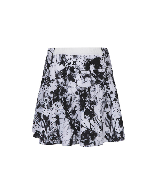 ANEW Golf Women Shirring DTP Point Flare Skirt in White with floral pattern and flared hem design.